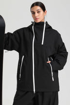 Women's Black & Coffee Asym-Zip Face-Vent Ski Jacket Waterproof Insulated Snow Jacket