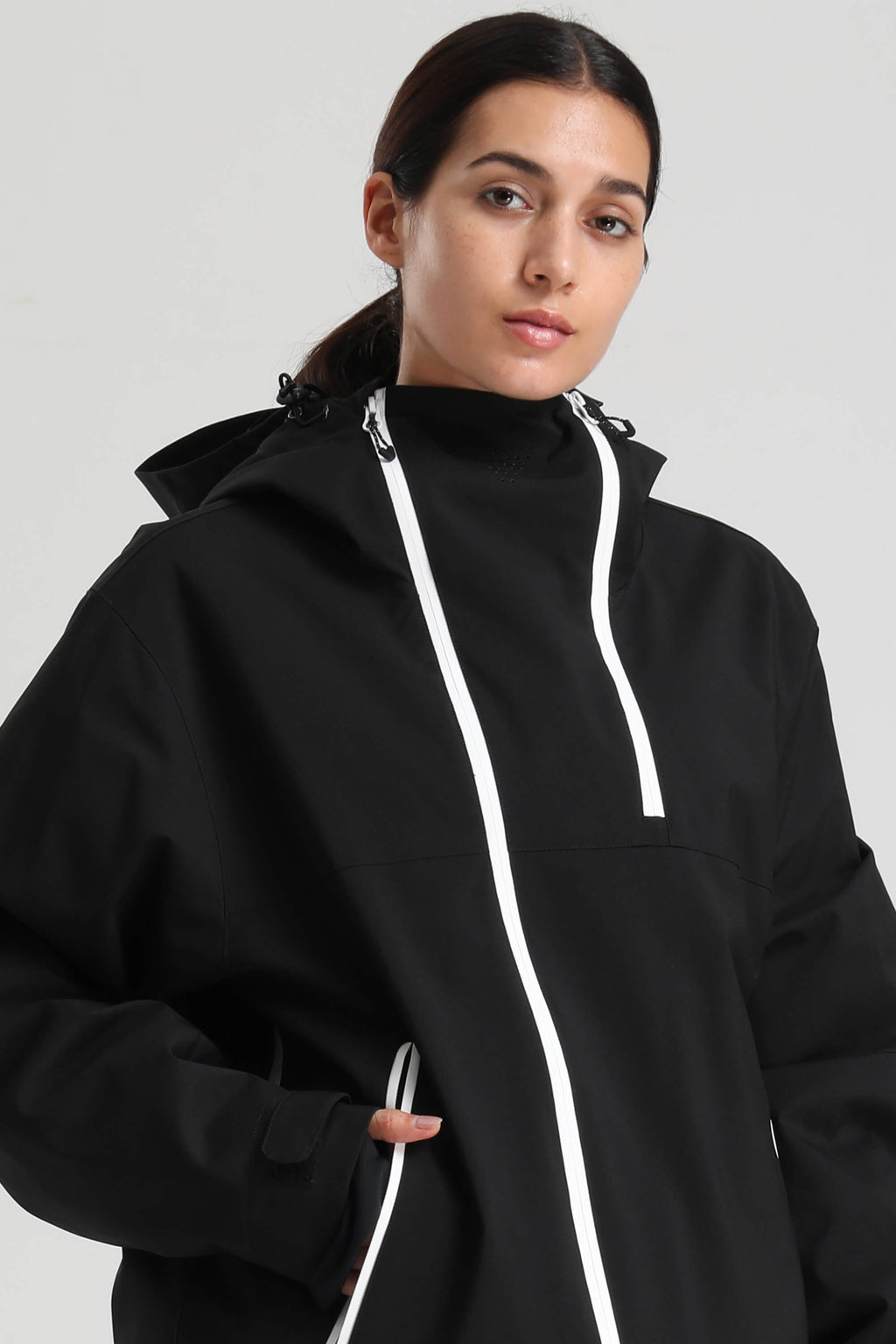 Women's Black Face Vent Asym-Zip Snow Jacket Waterproof Insulated Ski Jacket - Gsou Snow