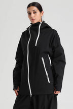 Women's Black Face Vent Asym-Zip Snow Jacket Waterproof Insulated Ski Jacket - Gsou Snow