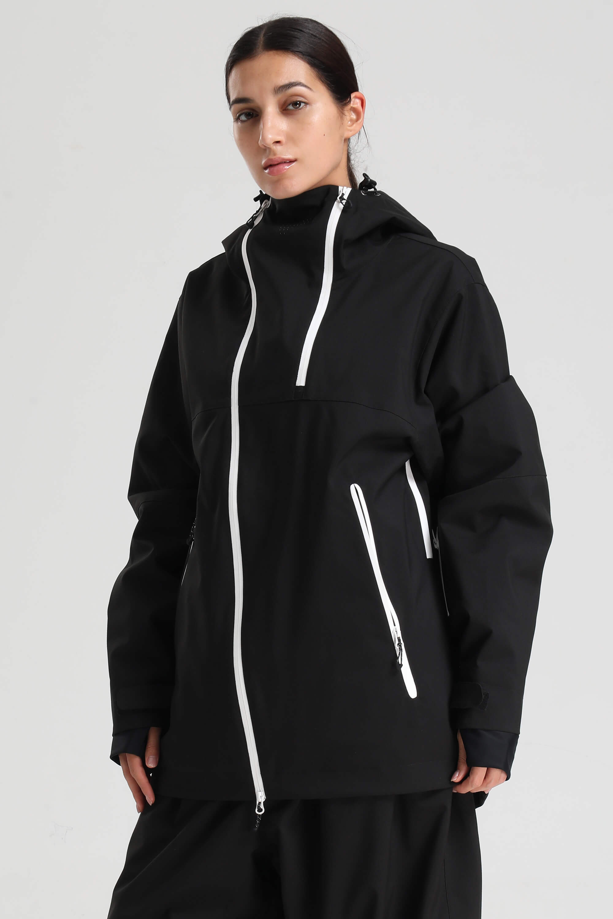 Women's Black Face Vent Asym-Zip Snow Jacket Waterproof Insulated Ski Jacket - Gsou Snow