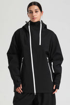 Women's Black & Khaki Face Vent Asym-Zip Snow Jacket Waterproof Insulated Ski Jacket - Gsou Snow