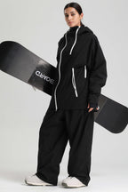 Women's Black Face Vent Asym-Zip Snow Jacket Waterproof Insulated Ski Jacket - Gsou Snow