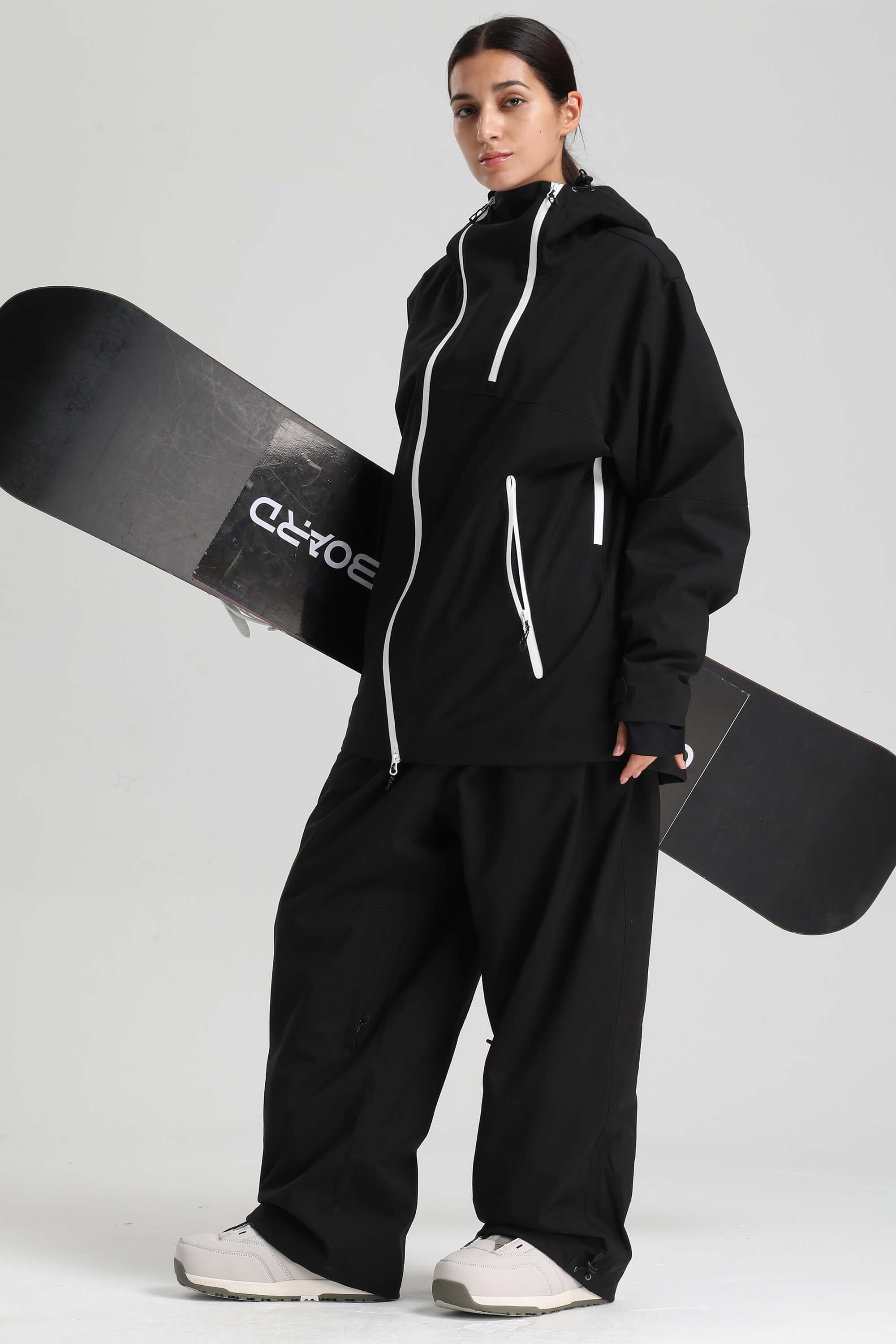 Women's Black Face Vent Asym-Zip Snow Jacket Waterproof Insulated Ski Jacket - Gsou Snow