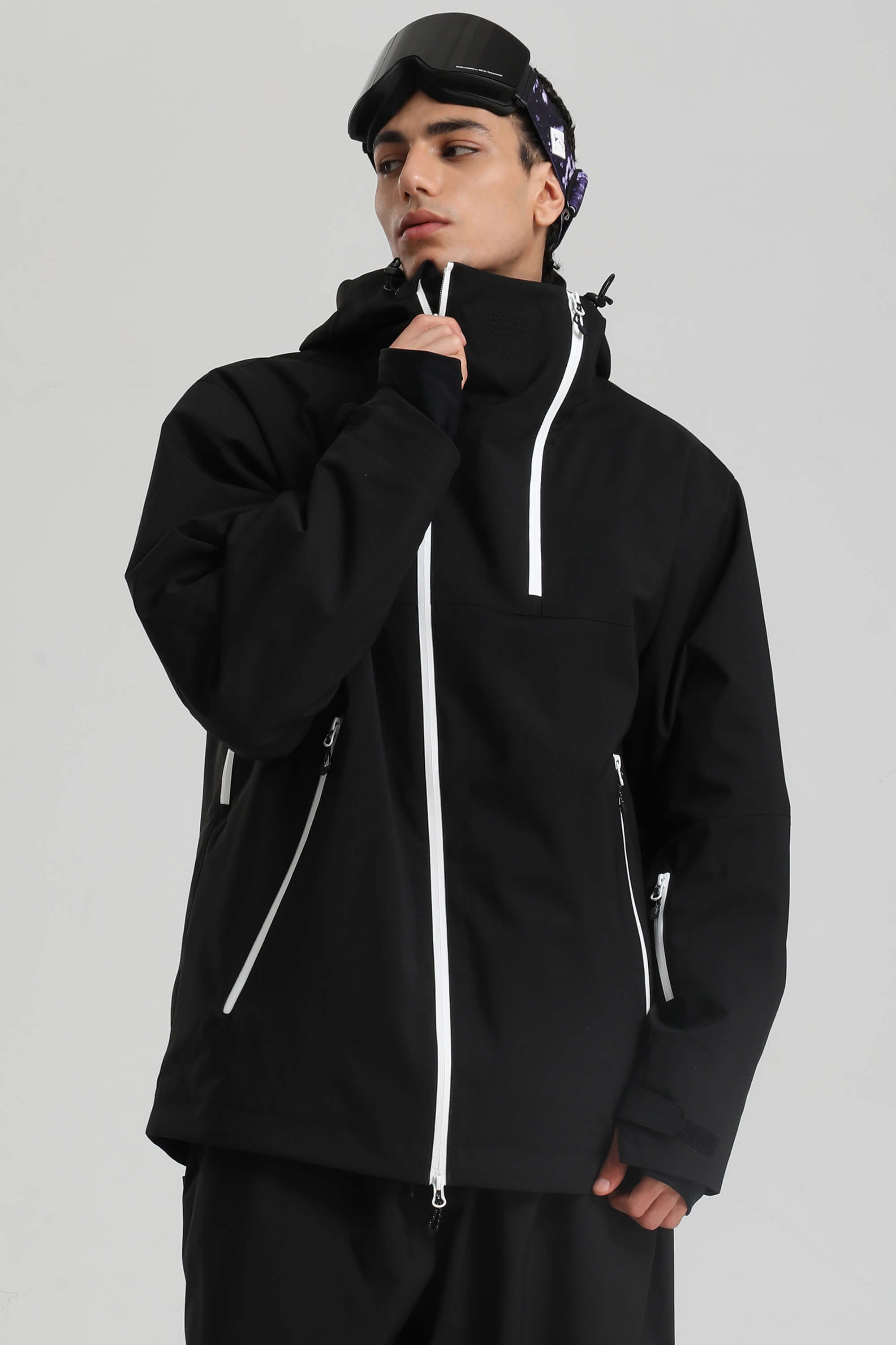 Men's Black Asym-Zip Face-Vent Ski Jacket Waterproof Insulated Snow Jacket Main image
