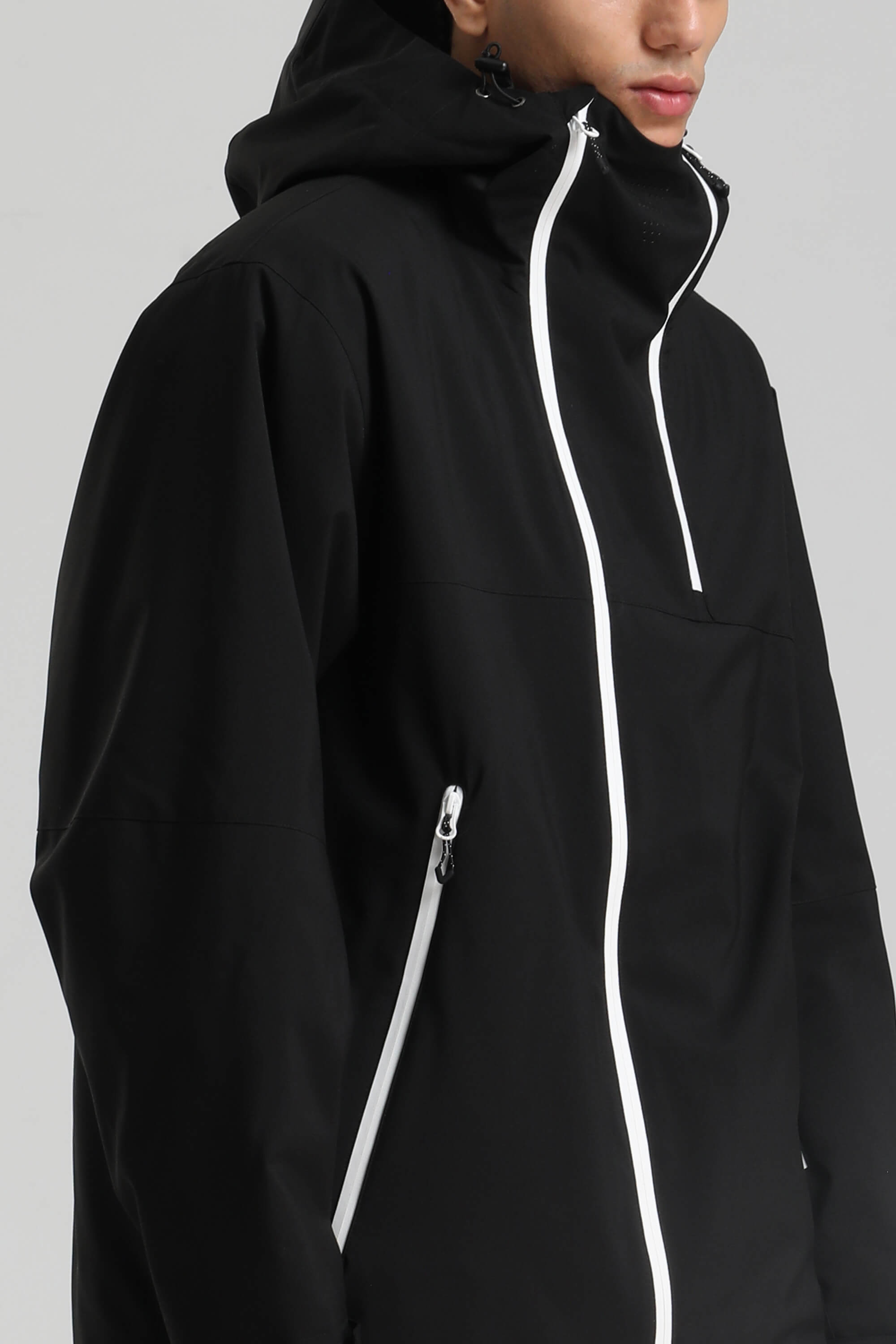 Men's Black Asym-Zip Face-Vent Ski Jacket Waterproof Insulated Snow Jacket