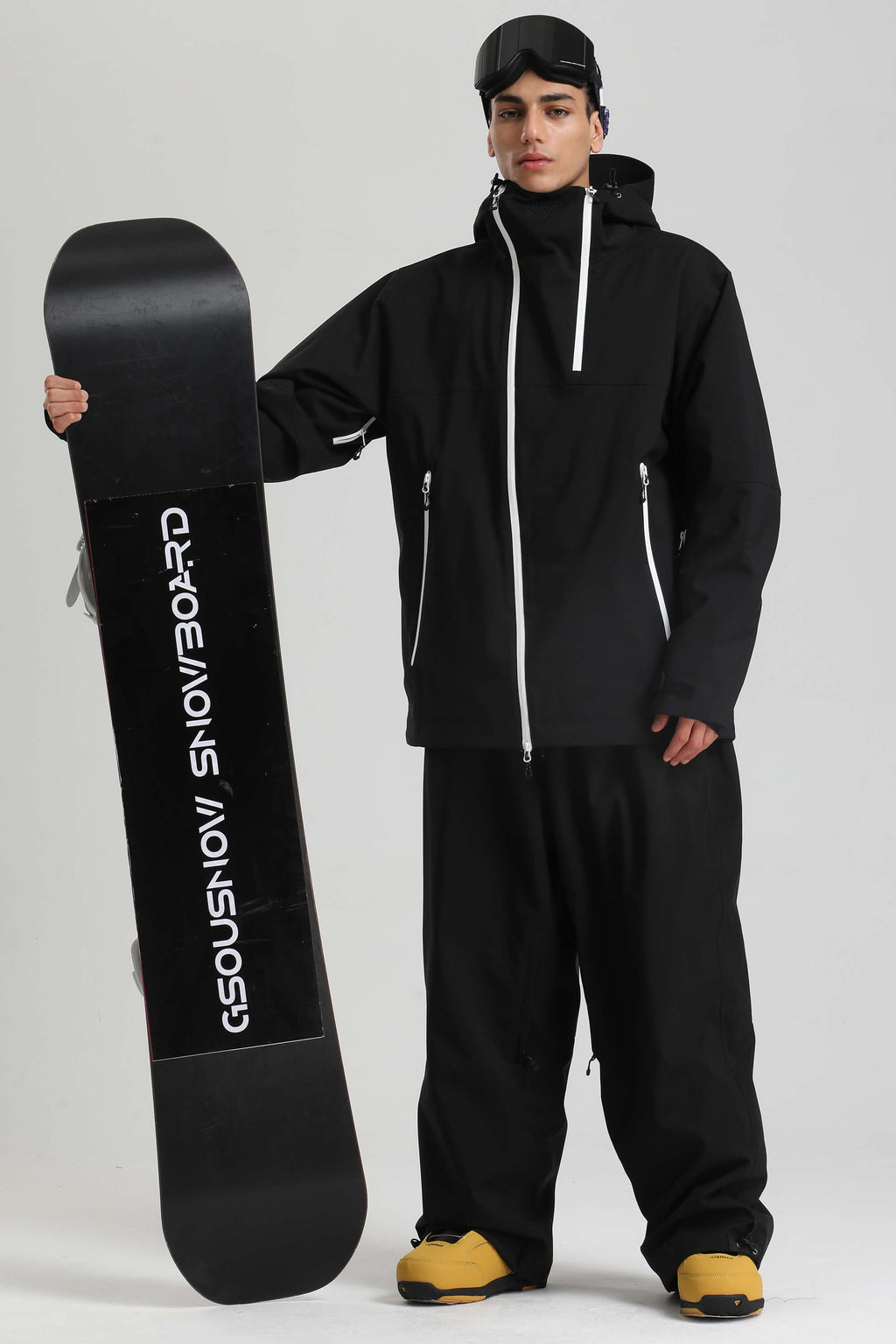 Men's Black Face Vent Asym-Zip Snow Jacket Waterproof Insulated Ski Jacket - Gsou Snow