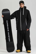 Men's Black Face Vent Asym-Zip Snow Jacket Waterproof Insulated Ski Jacket - Gsou Snow