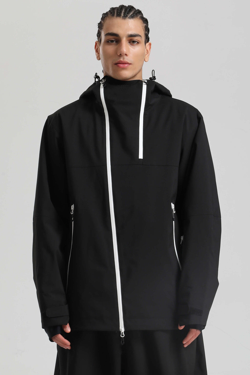 Men's Black & Grey Asym-Zip Face-Vent Ski Jacket Waterproof Insulated Snow Jacket