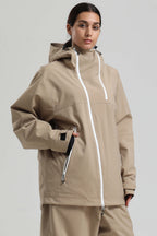 Women's Black & Coffee Asym-Zip Face-Vent Ski Jacket Waterproof Insulated Snow Jacket
