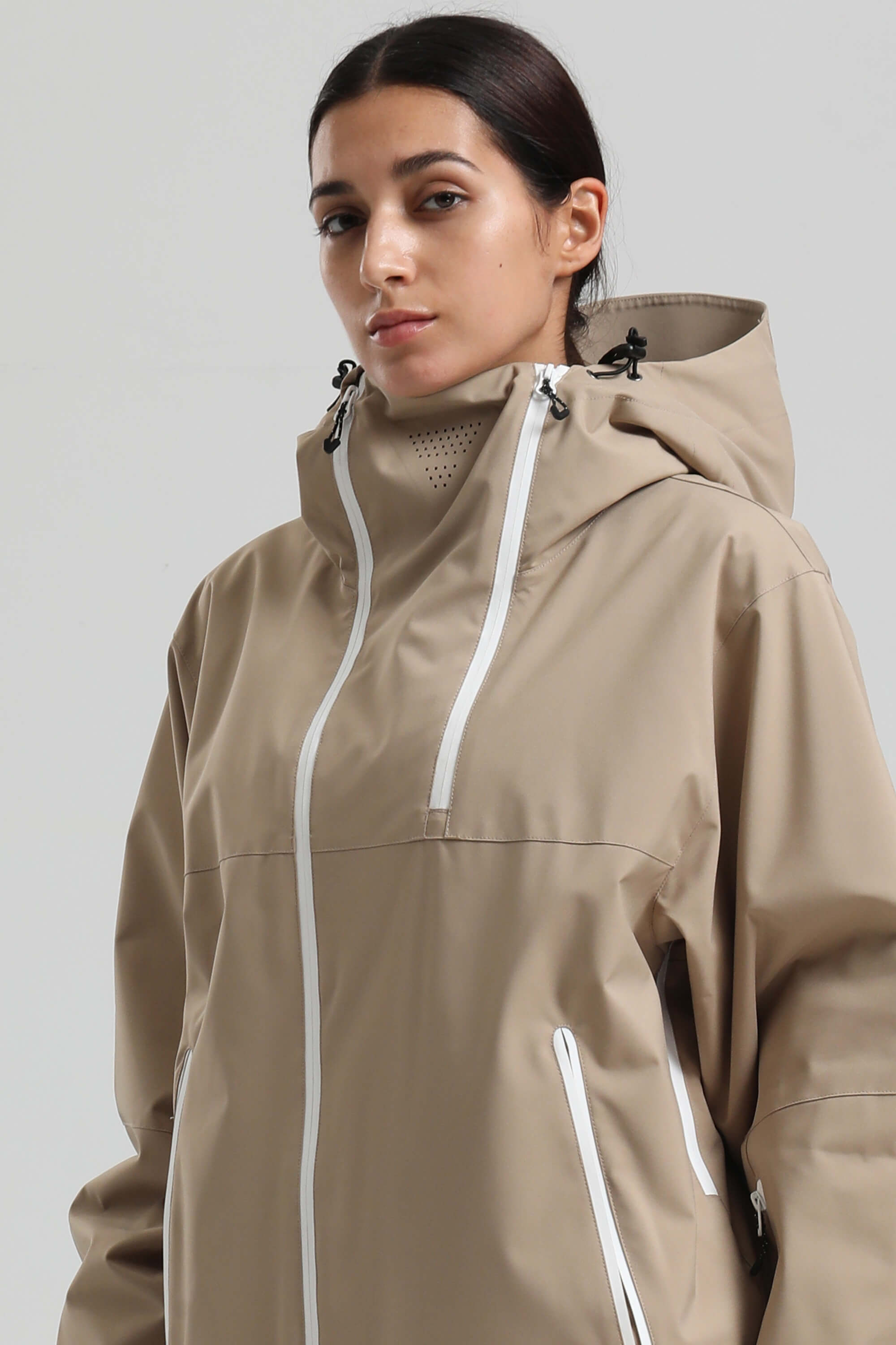 Women's Khaki Asym-Zip Face-Vent Ski Jacket Waterproof Insulated Snow Jacket