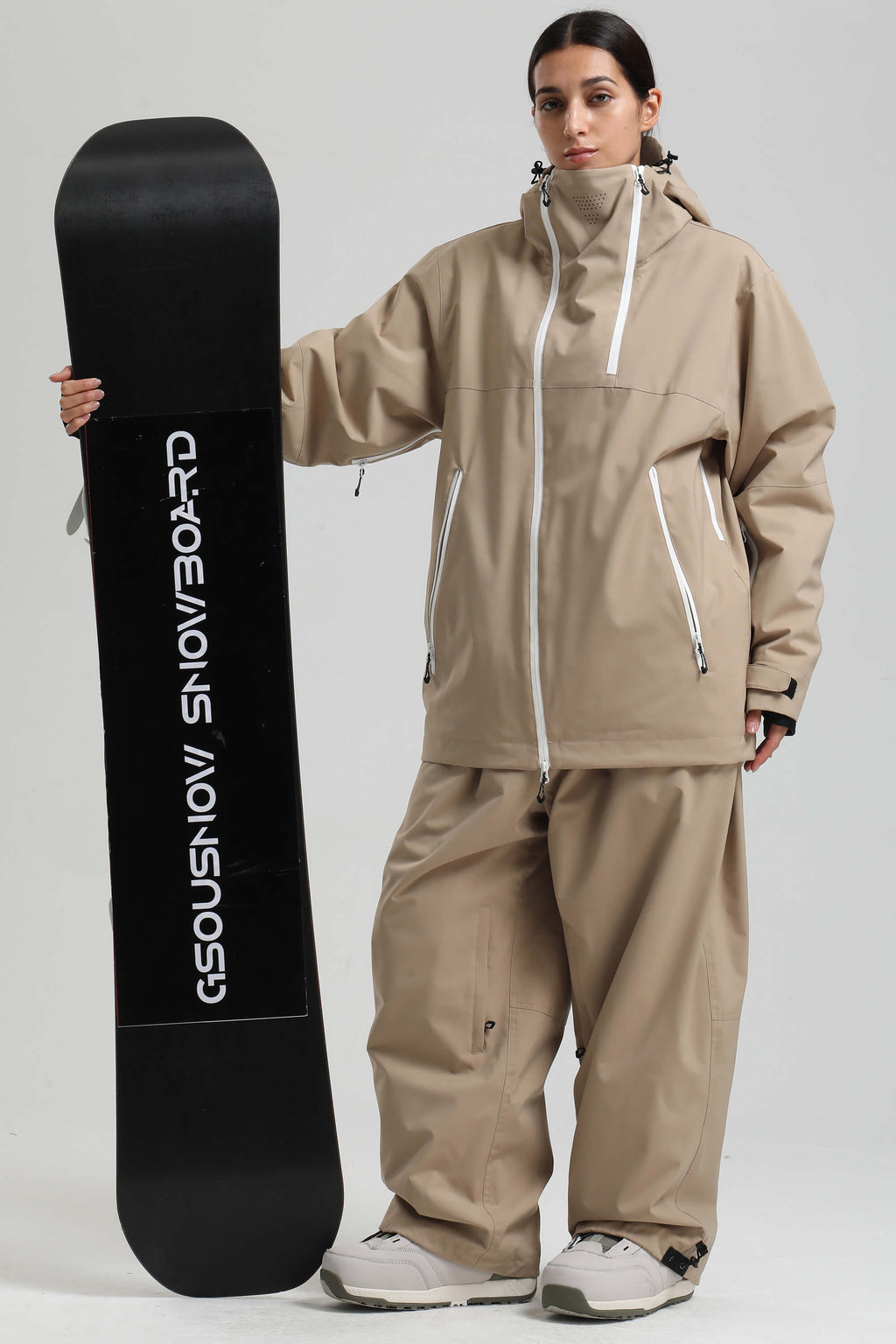 Women's Khaki Face Vent Asym-Zip Snow Jacket Waterproof Insulated Ski Jacket - Gsou Snow