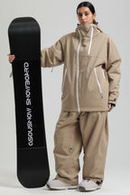 Women's Khaki Face Vent Asym-Zip Snow Jacket Waterproof Insulated Ski Jacket - Gsou Snow