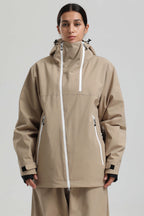Women's Khaki Face Vent Asym-Zip Snow Jacket Waterproof Insulated Ski Jacket - Gsou Snow