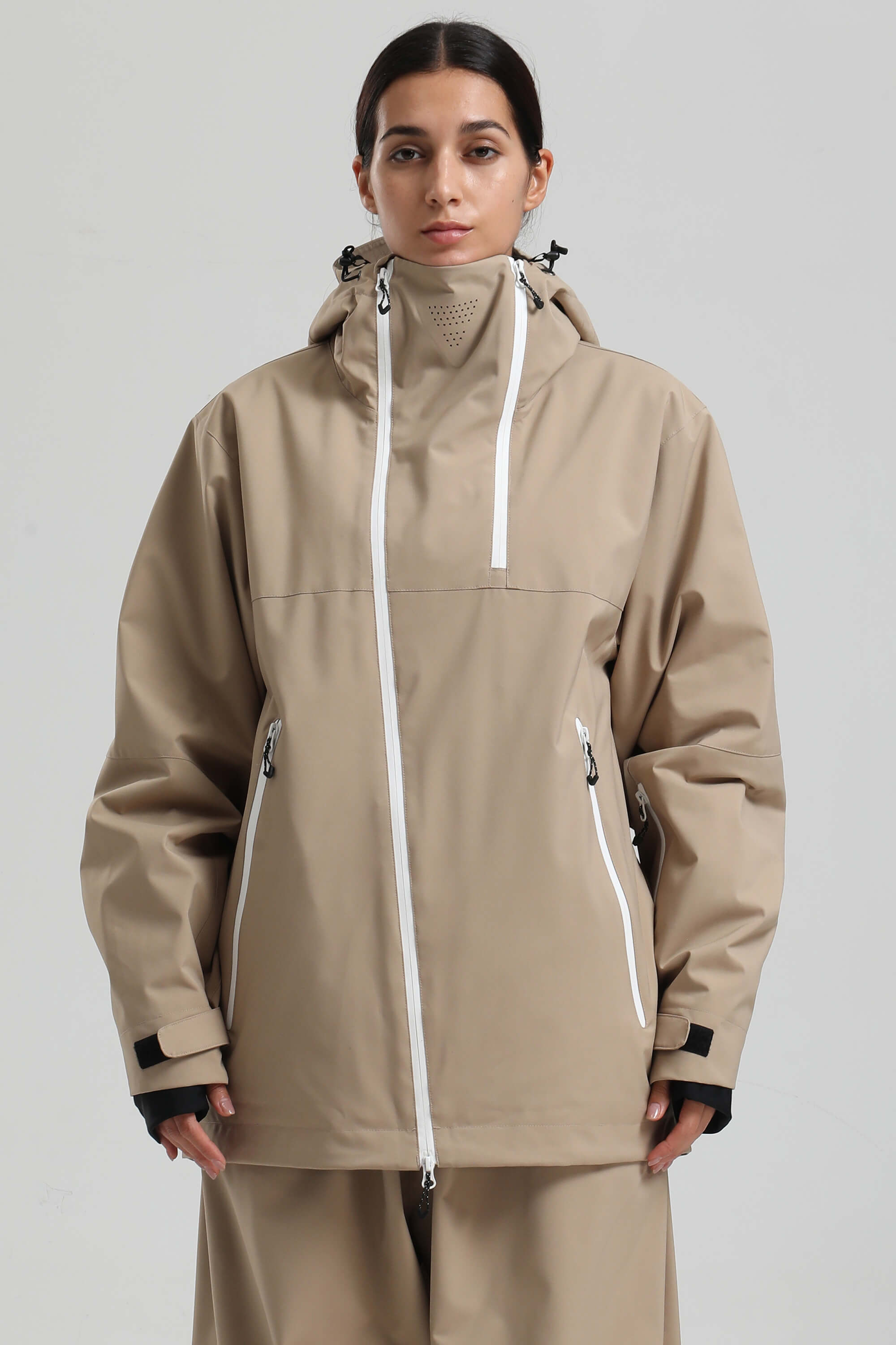 Women's Khaki Face Vent Asym-Zip Snow Jacket Waterproof Insulated Ski Jacket - Gsou Snow