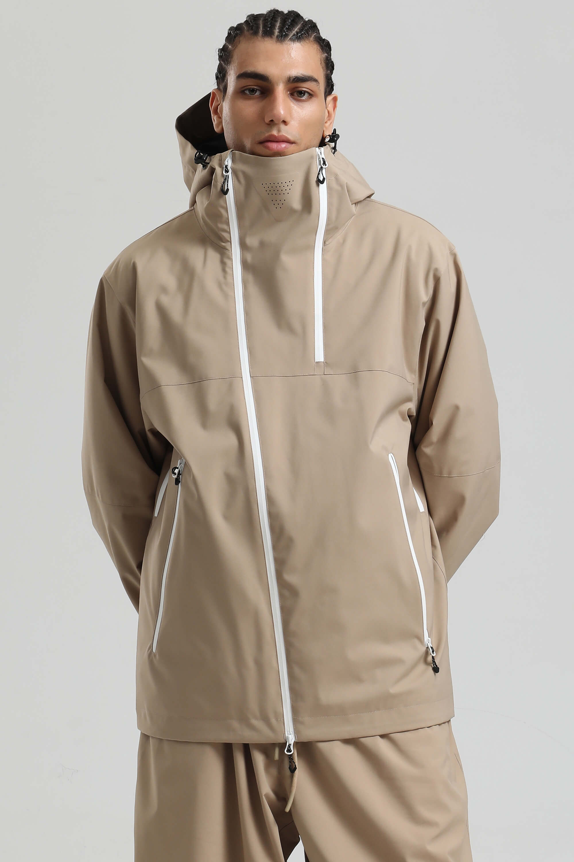 Men's Green & Black Asym-Zip Face-Vent Ski Jacket Waterproof Insulated Snow Jacket