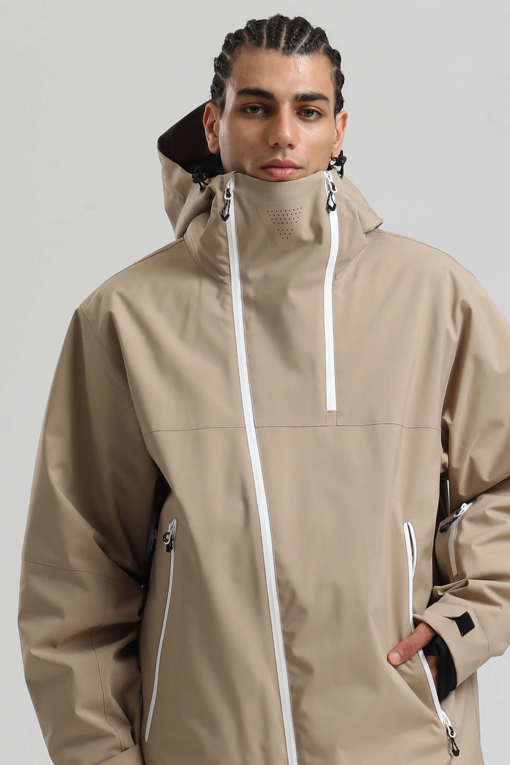 Men's Khaki Face Vent Asym-Zip Snow Jacket Waterproof Insulated Ski Jacket - Gsou Snow