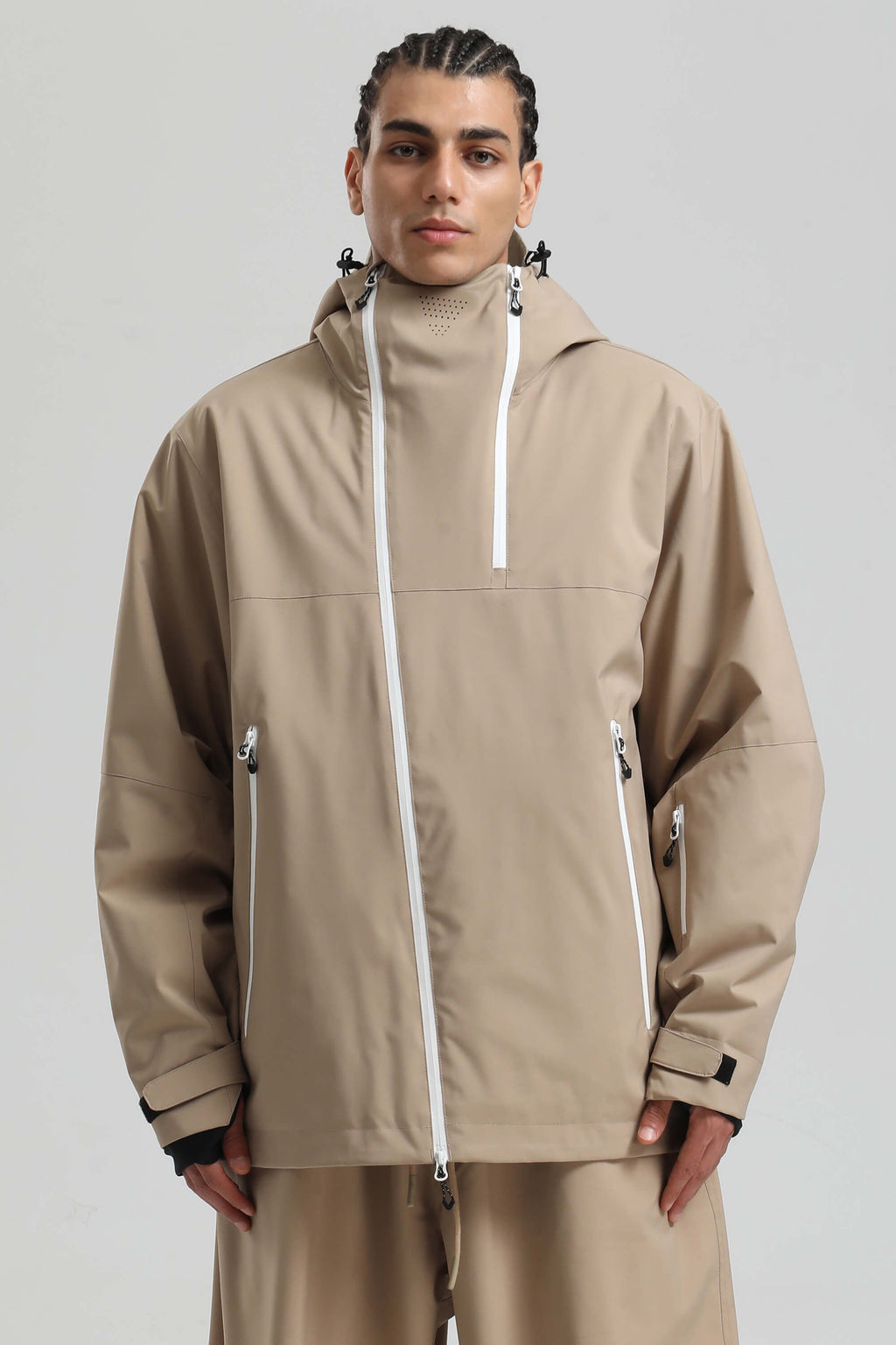 Men's Khaki Face Vent Asym-Zip Snow Jacket Waterproof Insulated Ski Jacket - Gsou Snow