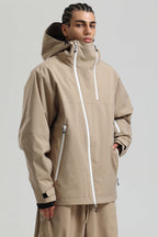 Men's Black & Coffee Asym-Zip Face-Vent Ski Jacket Waterproof Insulated Snow Jacket