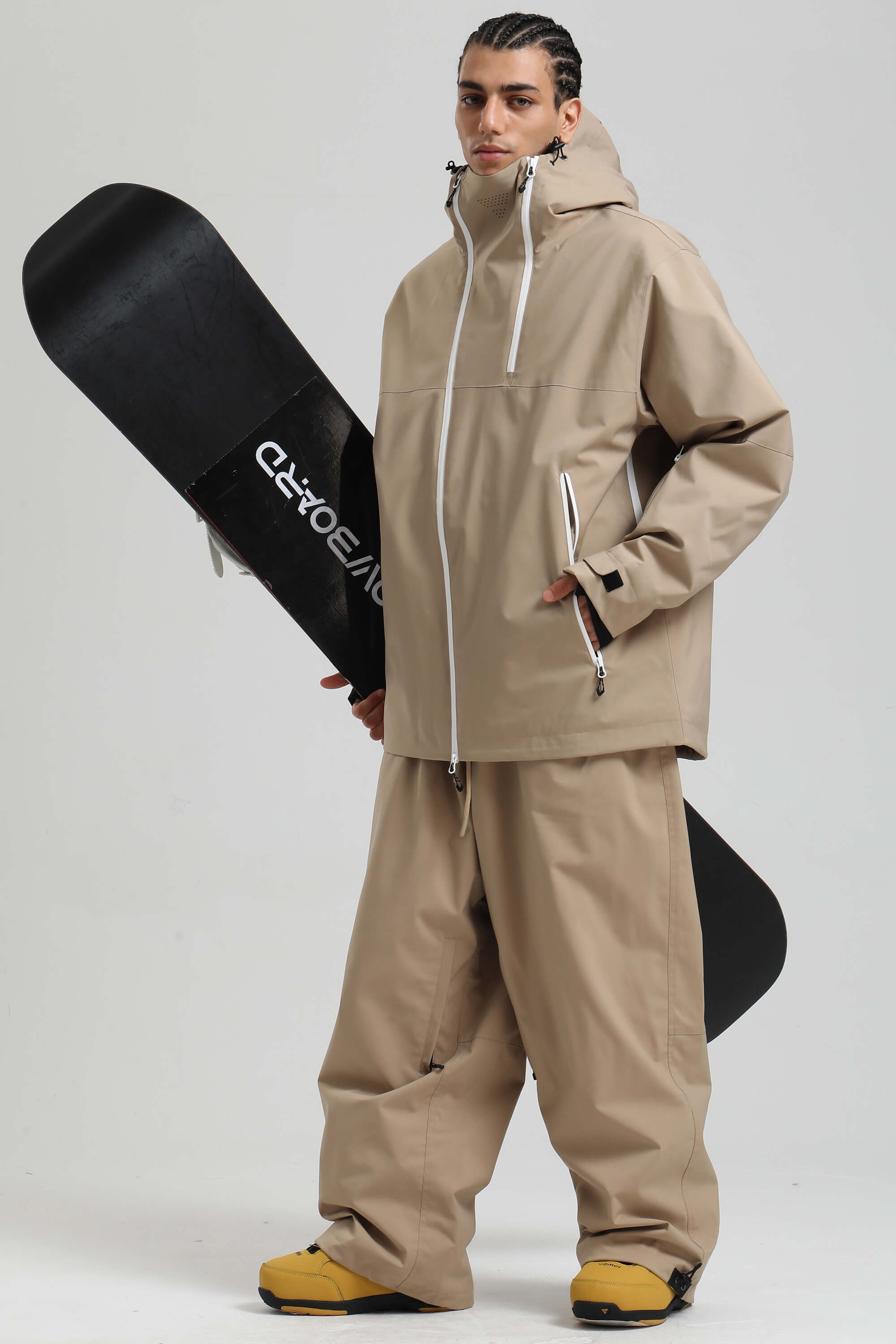 Men's Khaki Face Vent Asym-Zip Snow Jacket Waterproof Insulated Ski Jacket - Gsou Snow