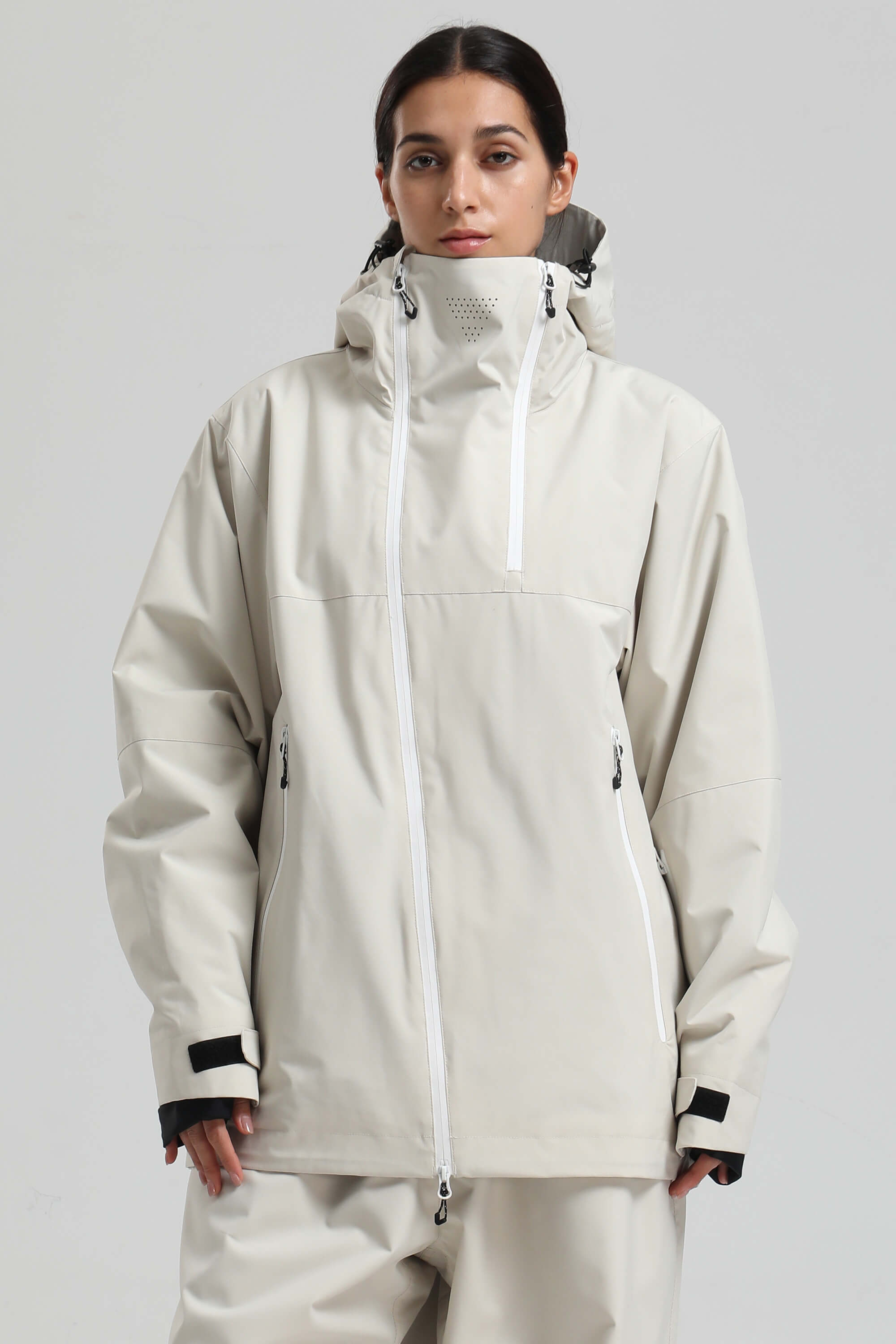 Women's Off White Face Vent Asym-Zip Snow Jacket Waterproof Insulated Ski Jacket - Gsou Snow