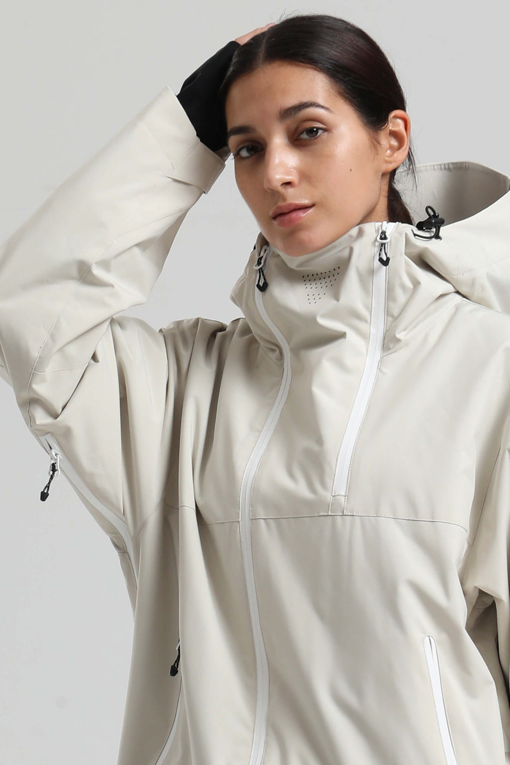 Women's Off White Face Vent Asym-Zip Snow Jacket Waterproof Insulated Ski Jacket - Gsou Snow