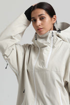 Women's Off White Face Vent Asym-Zip Snow Jacket Waterproof Insulated Ski Jacket - Gsou Snow