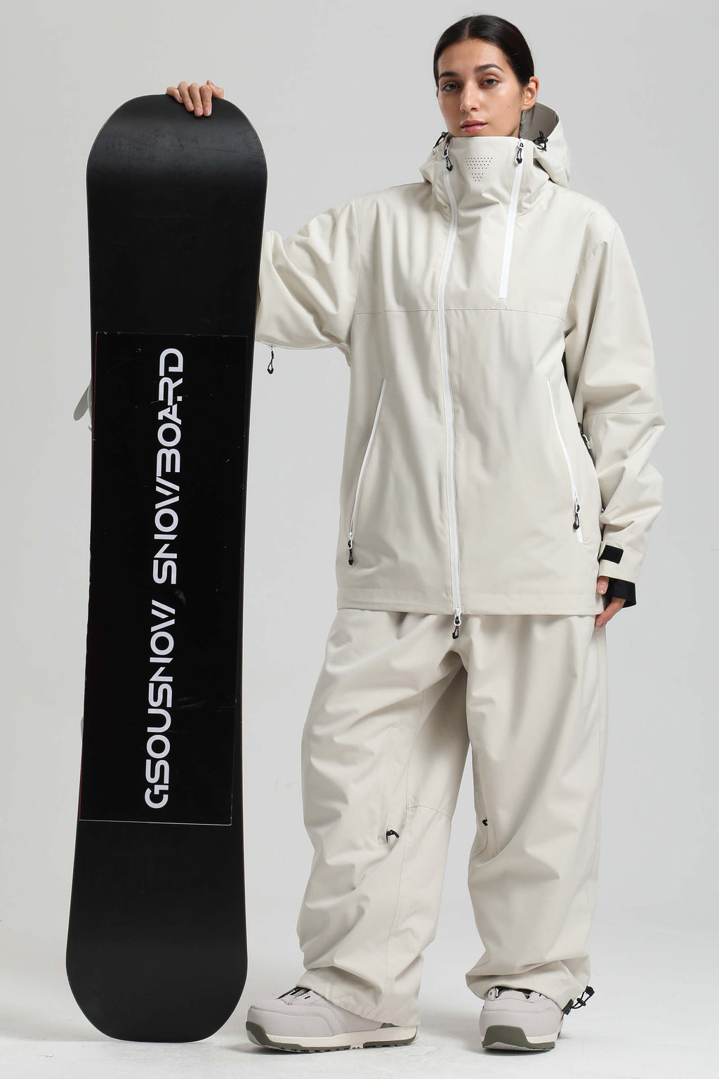 Women's Off White Face Vent Asym-Zip Snow Jacket Waterproof Insulated Ski Jacket - Gsou Snow