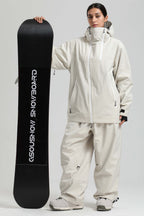 Women's Off White Face Vent Asym-Zip Snow Jacket Waterproof Insulated Ski Jacket - Gsou Snow