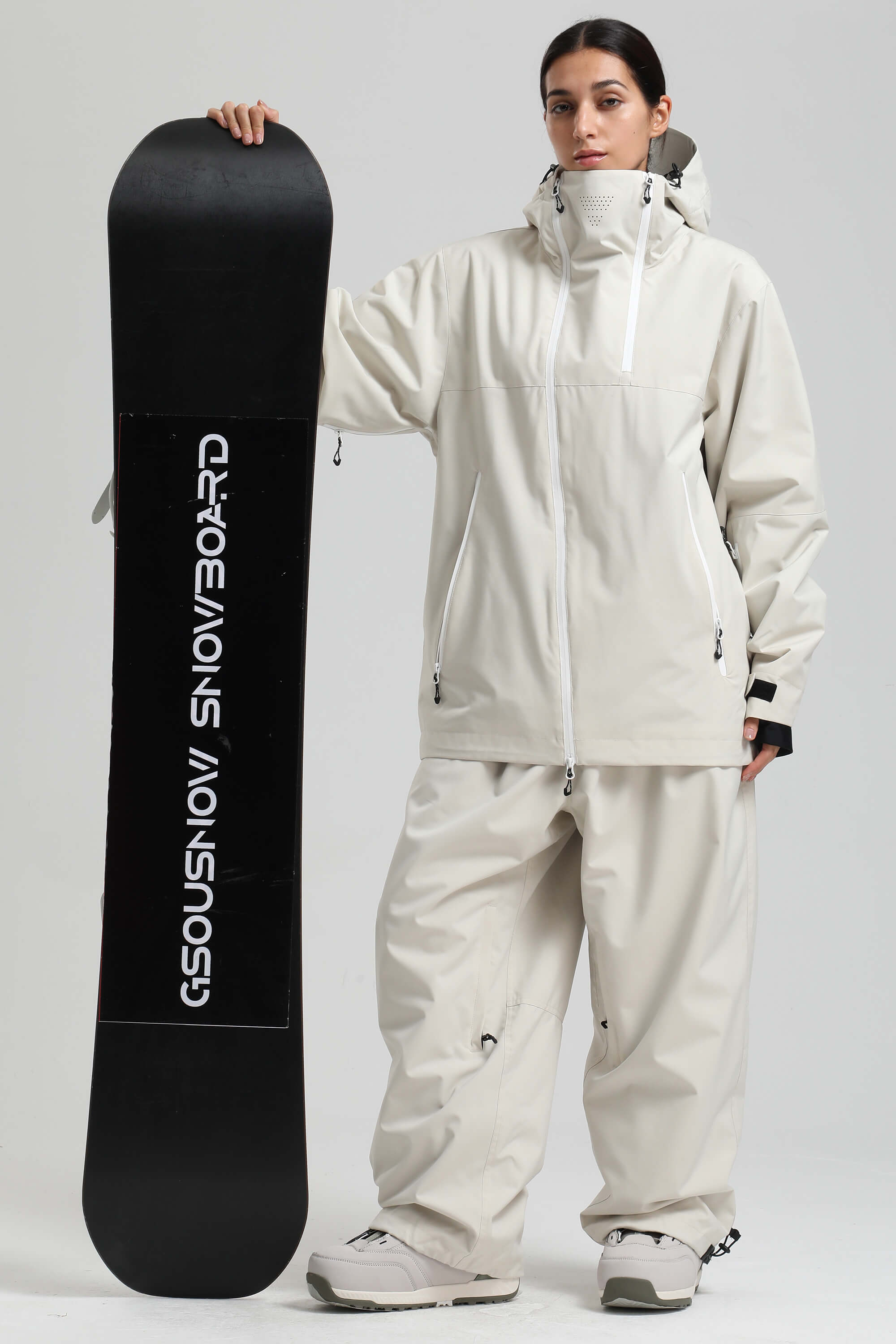 Women's Off White Face Vent Asym-Zip Snow Jacket Waterproof Insulated Ski Jacket - Gsou Snow