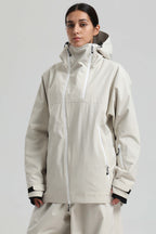 Women's Off White Face Vent Asym-Zip Snow Jacket Waterproof Insulated Ski Jacket - Gsou Snow