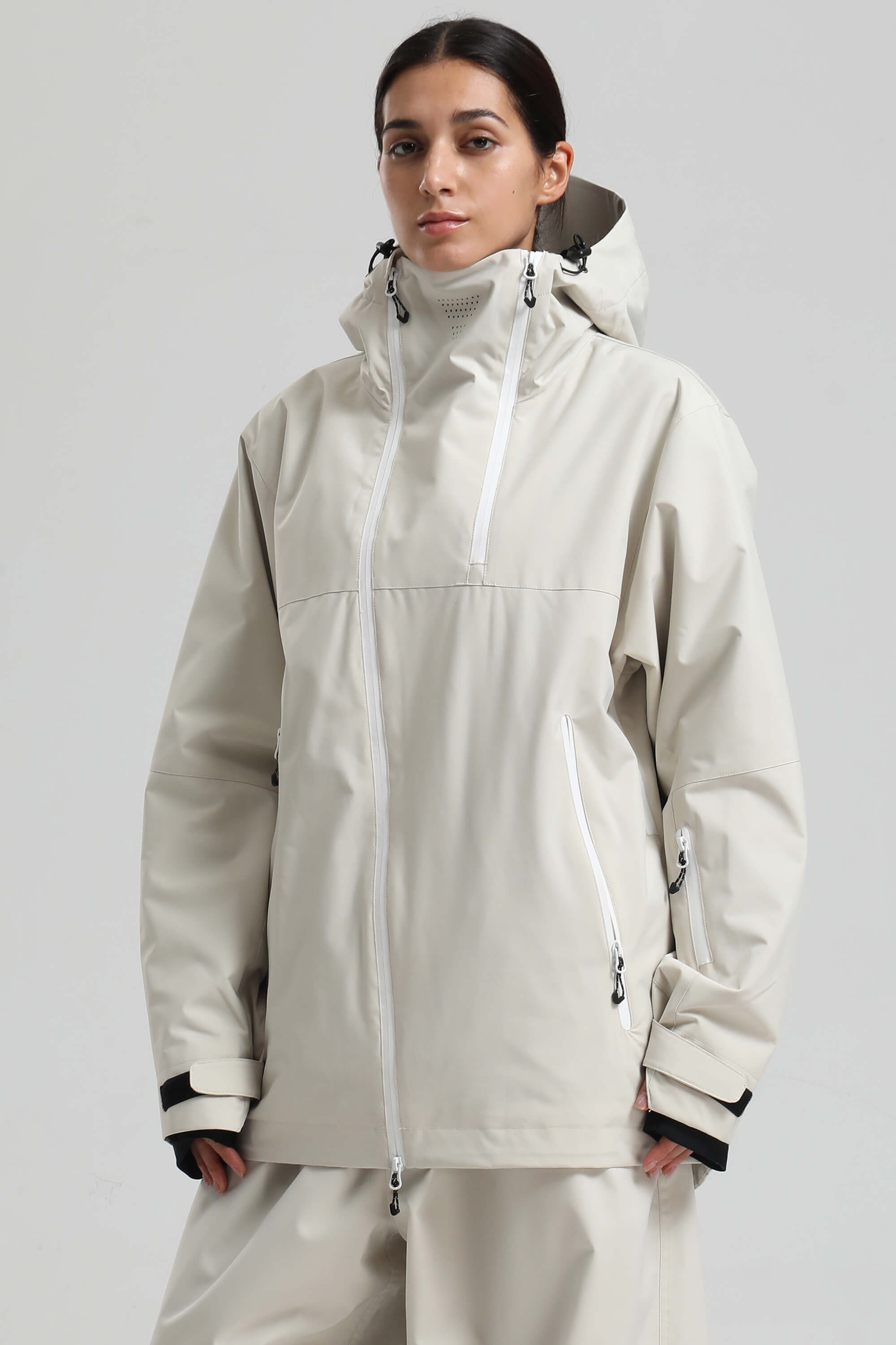 Women's Off White Face Vent Asym-Zip Snow Jacket Waterproof Insulated Ski Jacket - Gsou Snow