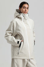 Women's Off White Face Vent Asym-Zip Snow Jacket Waterproof Insulated Ski Jacket - Gsou Snow