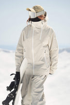 Women's White & Black Asym-Zip Face-Vent Ski Jacket Waterproof Insulated Snow Jacket