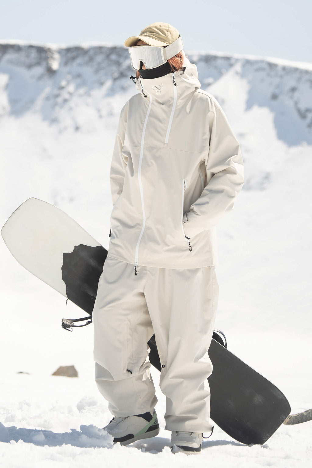 Women's Off White Face Vent Asym-Zip Snow Jacket Waterproof Insulated Ski Jacket - Gsou Snow
