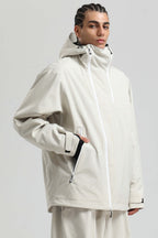 Men's Black & Coffee Asym-Zip Face-Vent Ski Jacket Waterproof Insulated Snow Jacket