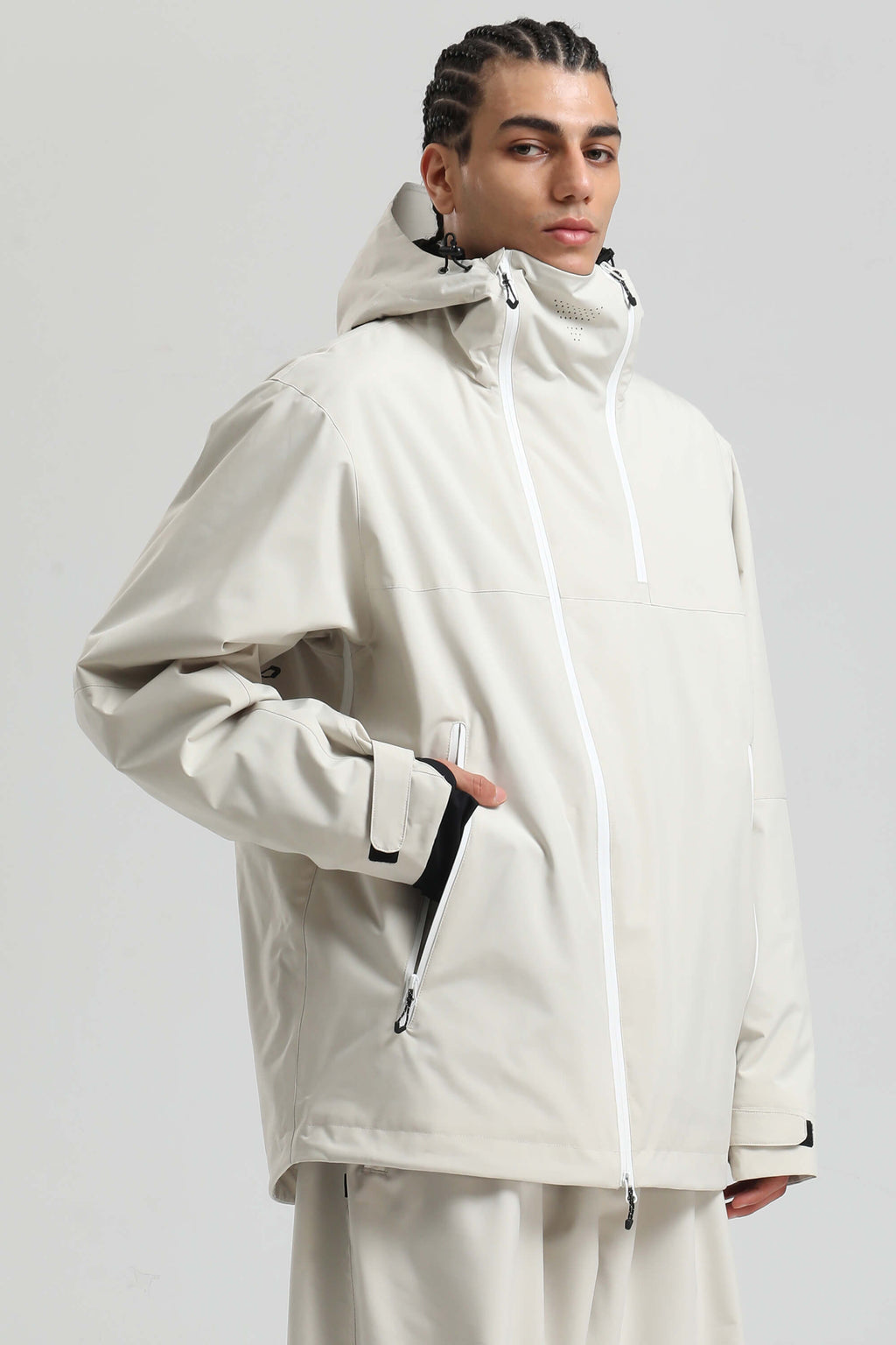 Men's Khaki & White Asym-Zip Face-Vent Ski Jacket Waterproof Insulated Snow Jacket