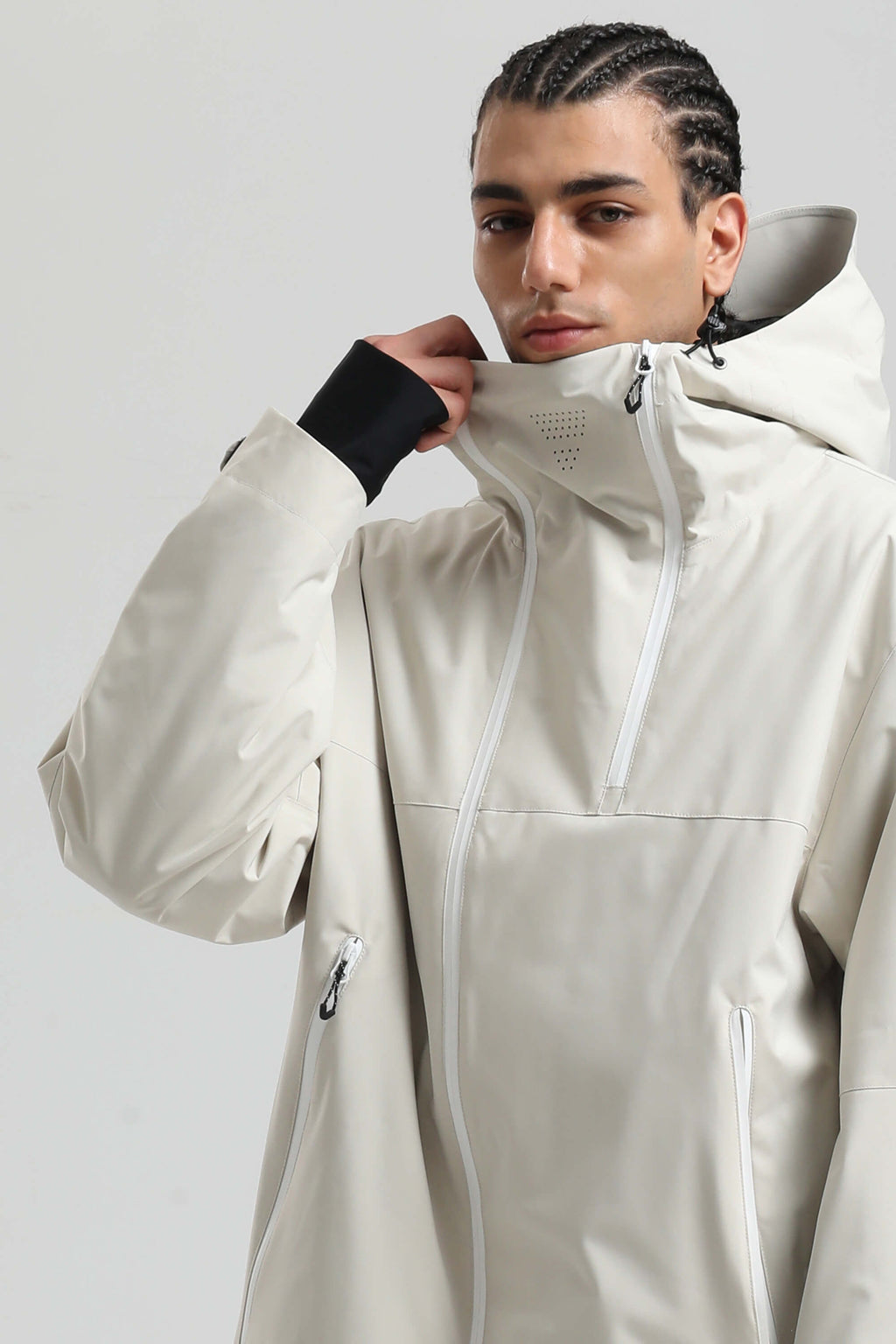 Men's Off White Asym-Zip Face-Vent Ski Jacket Waterproof Insulated Snow Jacket