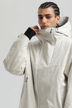 Men's Off White Face Vent Asym-Zip Snow Jacket Waterproof Insulated Ski Jacket - Gsou Snow