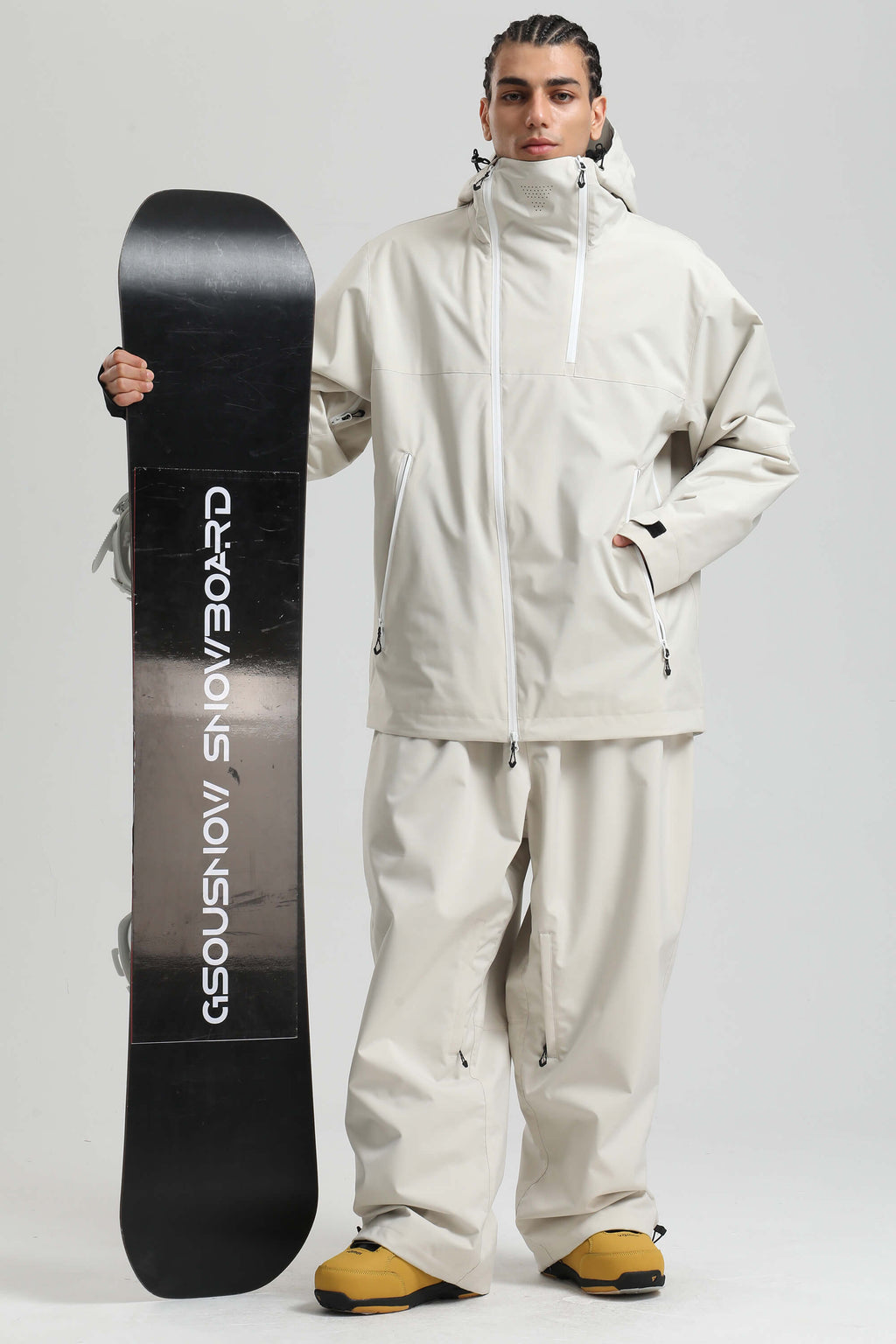 Men's Off White Face Vent Asym-Zip Snow Jacket Waterproof Insulated Ski Jacket - Gsou Snow