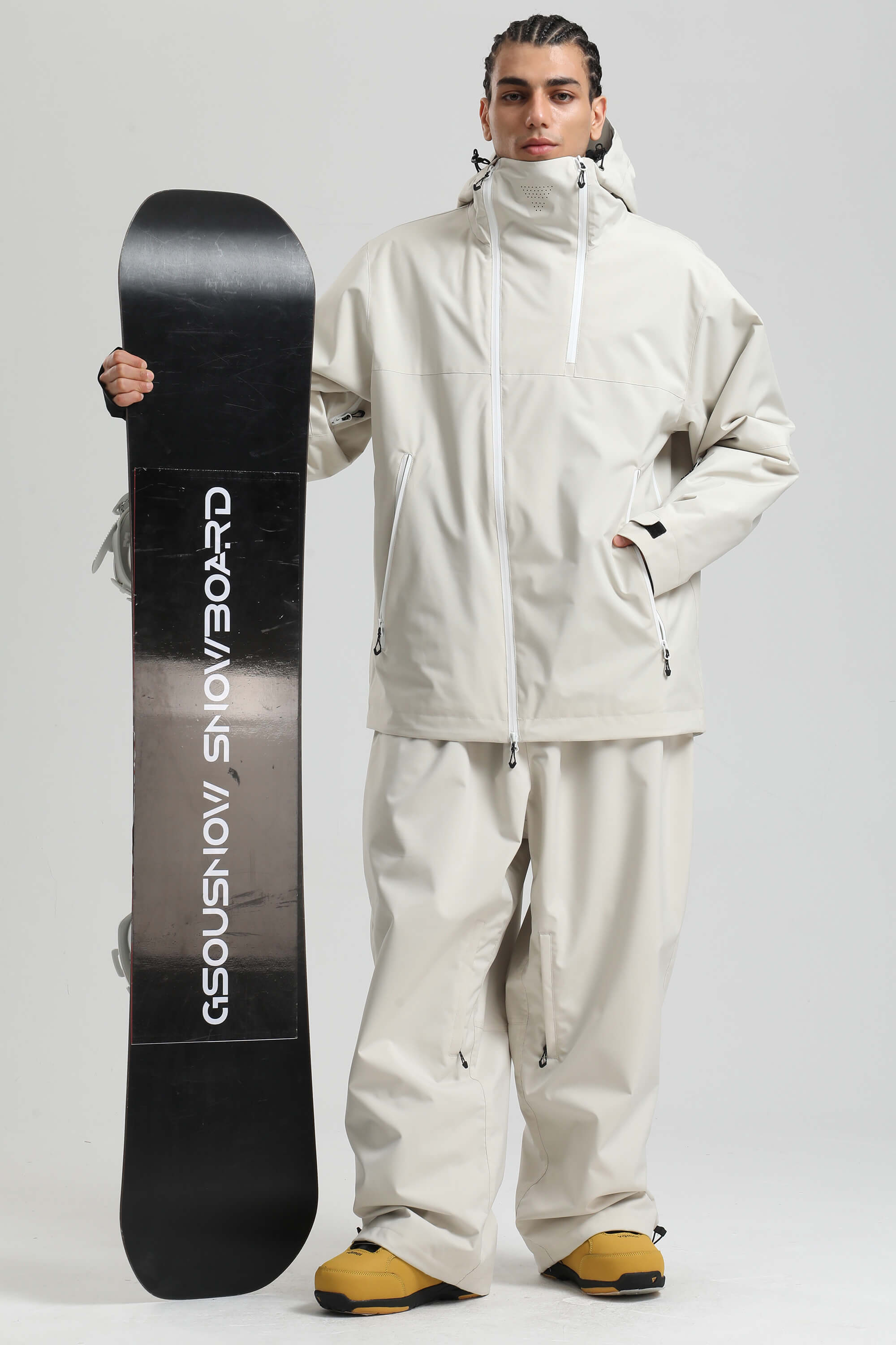 Men's Off White Face Vent Asym-Zip Snow Jacket Waterproof Insulated Ski Jacket - Gsou Snow