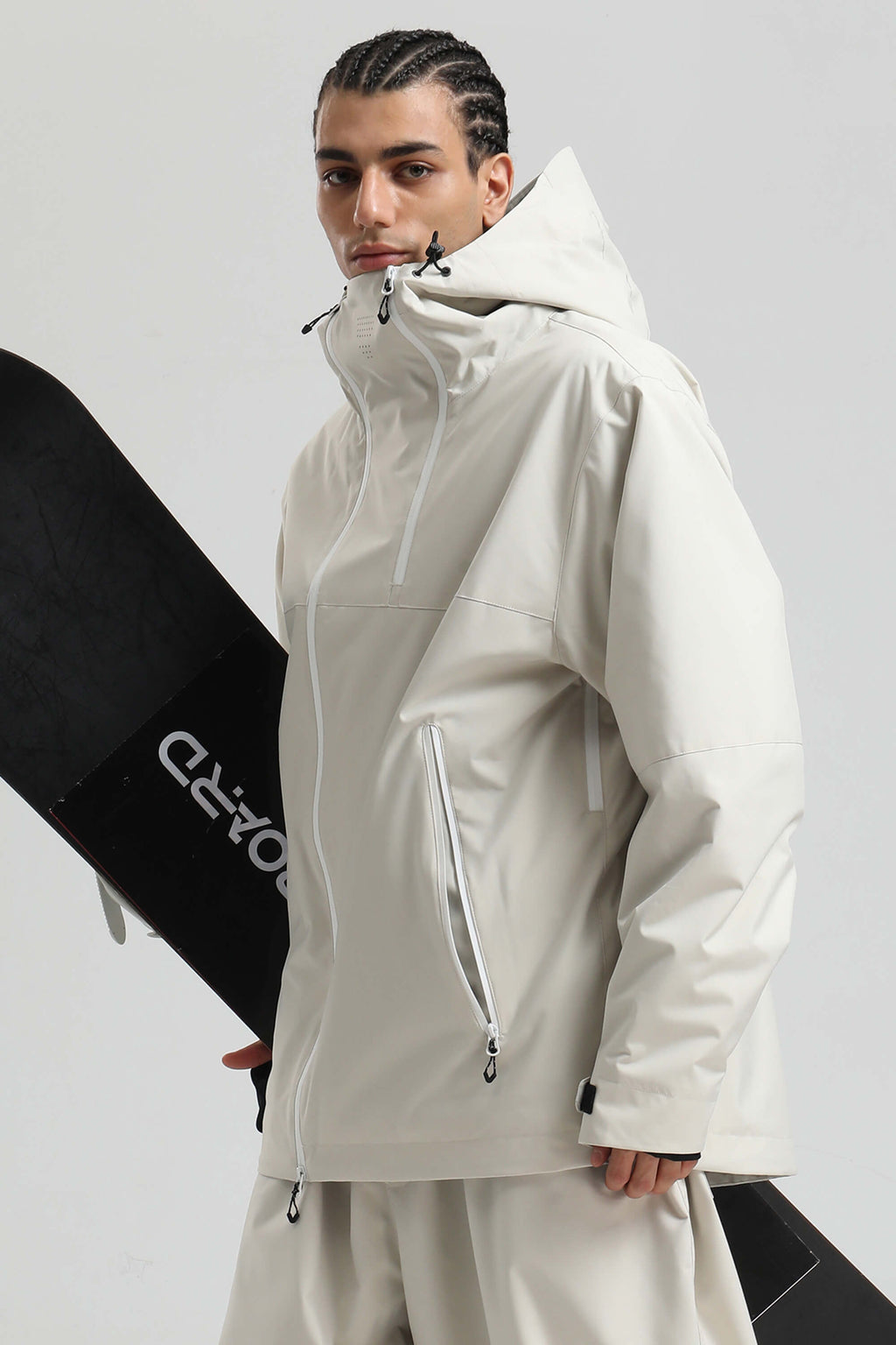 Men's Off White Face Vent Asym-Zip Snow Jacket Waterproof Insulated Ski Jacket - Gsou Snow
