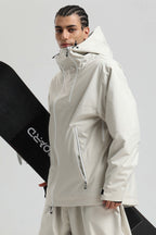 Men's Off White Face Vent Asym-Zip Snow Jacket Waterproof Insulated Ski Jacket - Gsou Snow
