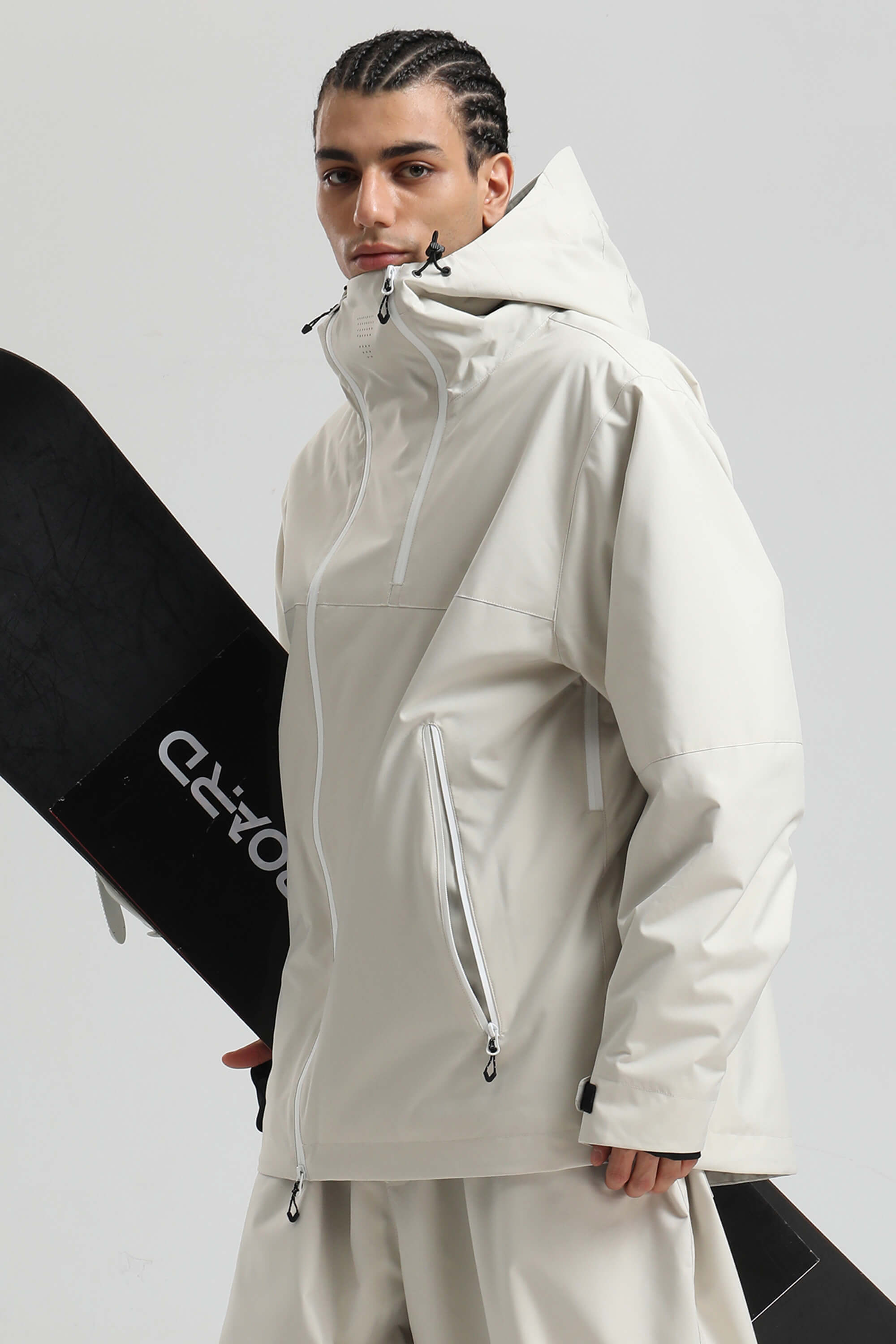 Men's Off White Face Vent Asym-Zip Snow Jacket Waterproof Insulated Ski Jacket - Gsou Snow