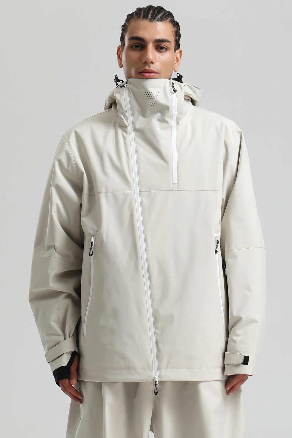 Men's Black & Grey Asym-Zip Face-Vent Ski Jacket Waterproof Insulated Snow Jacket