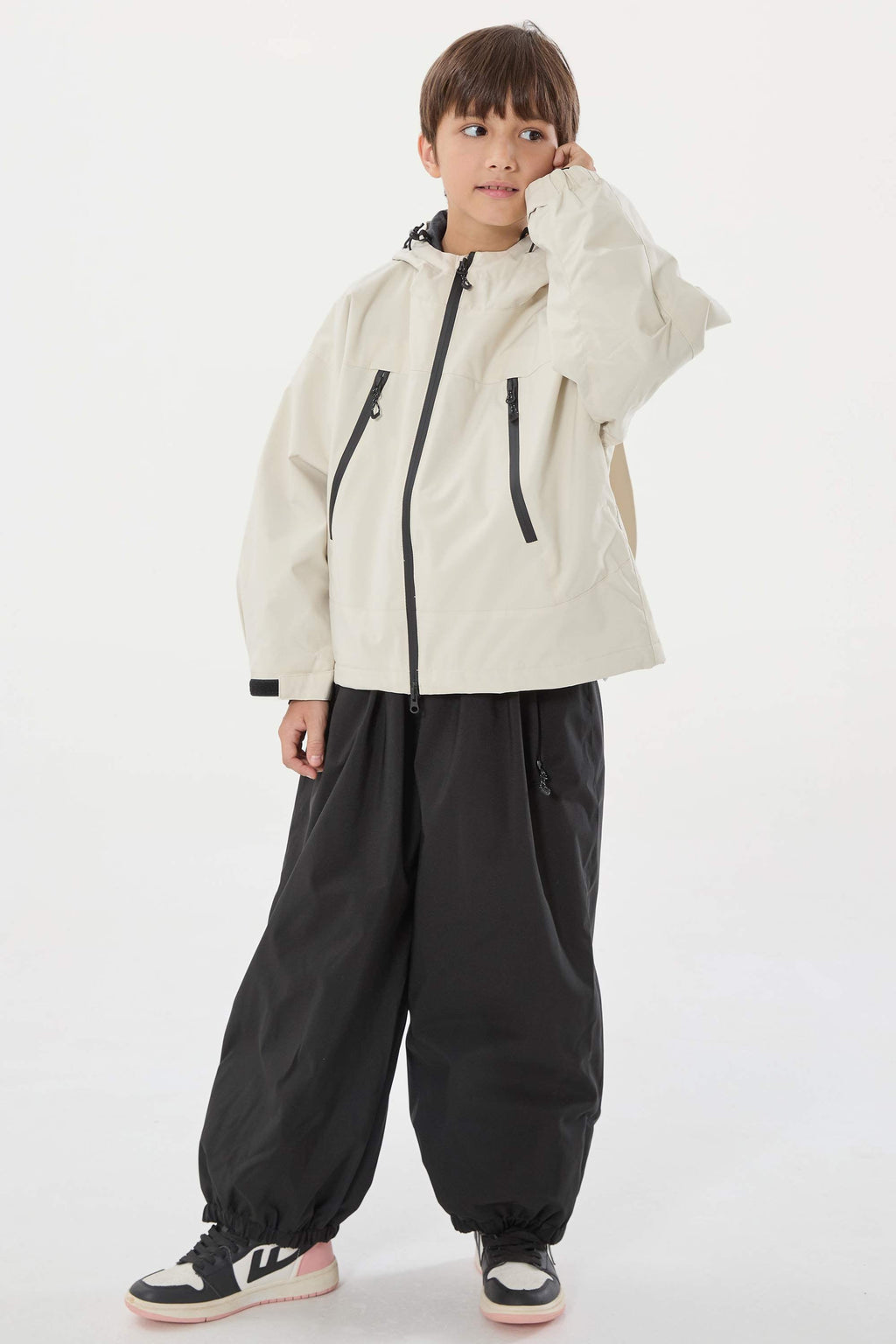 Boy's Off White Detachable Ear Hood Waterproof Insulated Snow Jacket Ski Jacket - Gsou Snow