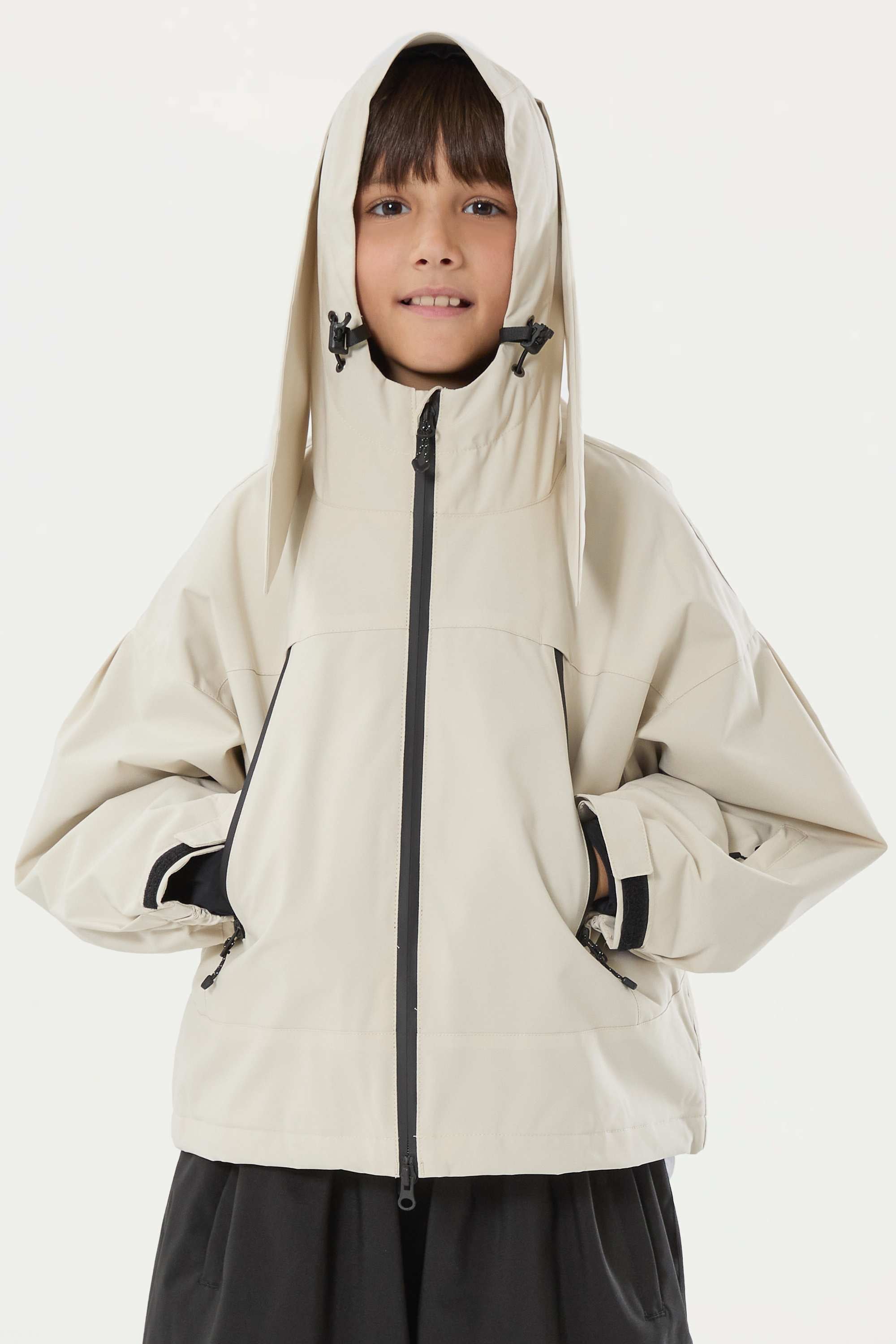 Boy's Off White Detachable Ear Hood Waterproof Insulated Snow Jacket Ski Jacket - Gsou Snow