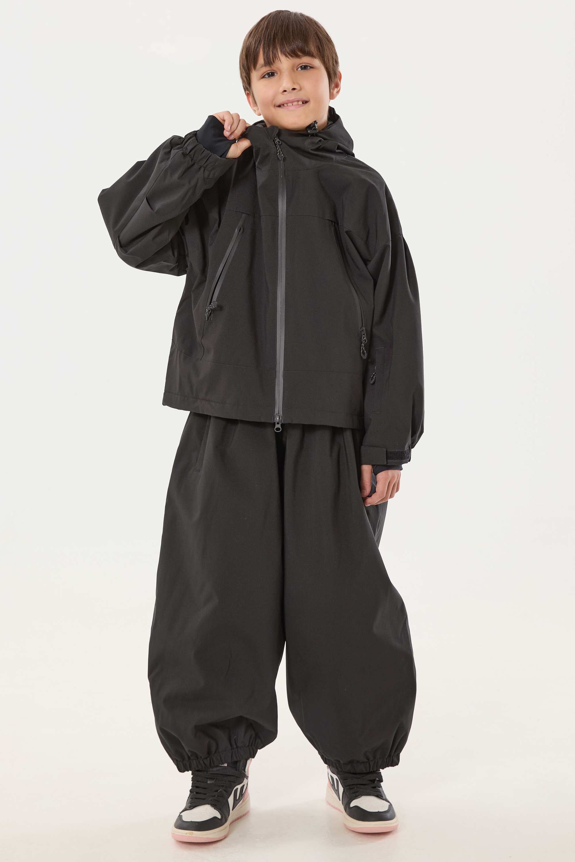 Boy's Black Detachable Ear Hood Waterproof Insulated Snow Jacket Ski Jacket - Gsou Snow