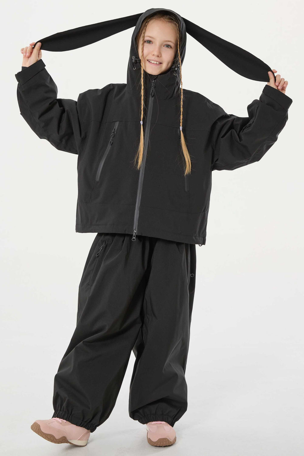 Girl's Black Detachable Ear Hood Waterproof Insulated Snow Jacket Ski Jacket - Gsou Snow