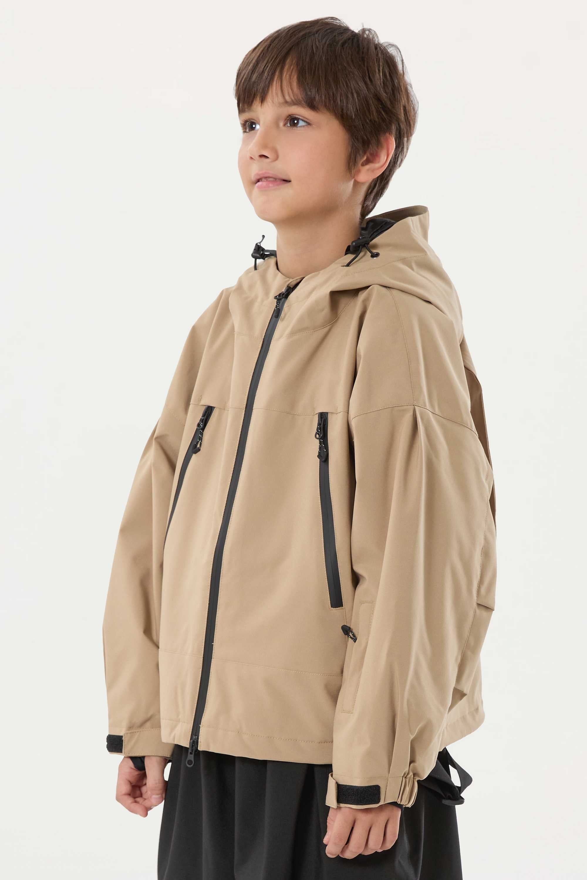 Boys Khaki Detachable-Hood Waterproof Insulated Ski Jacket Snow Jacket