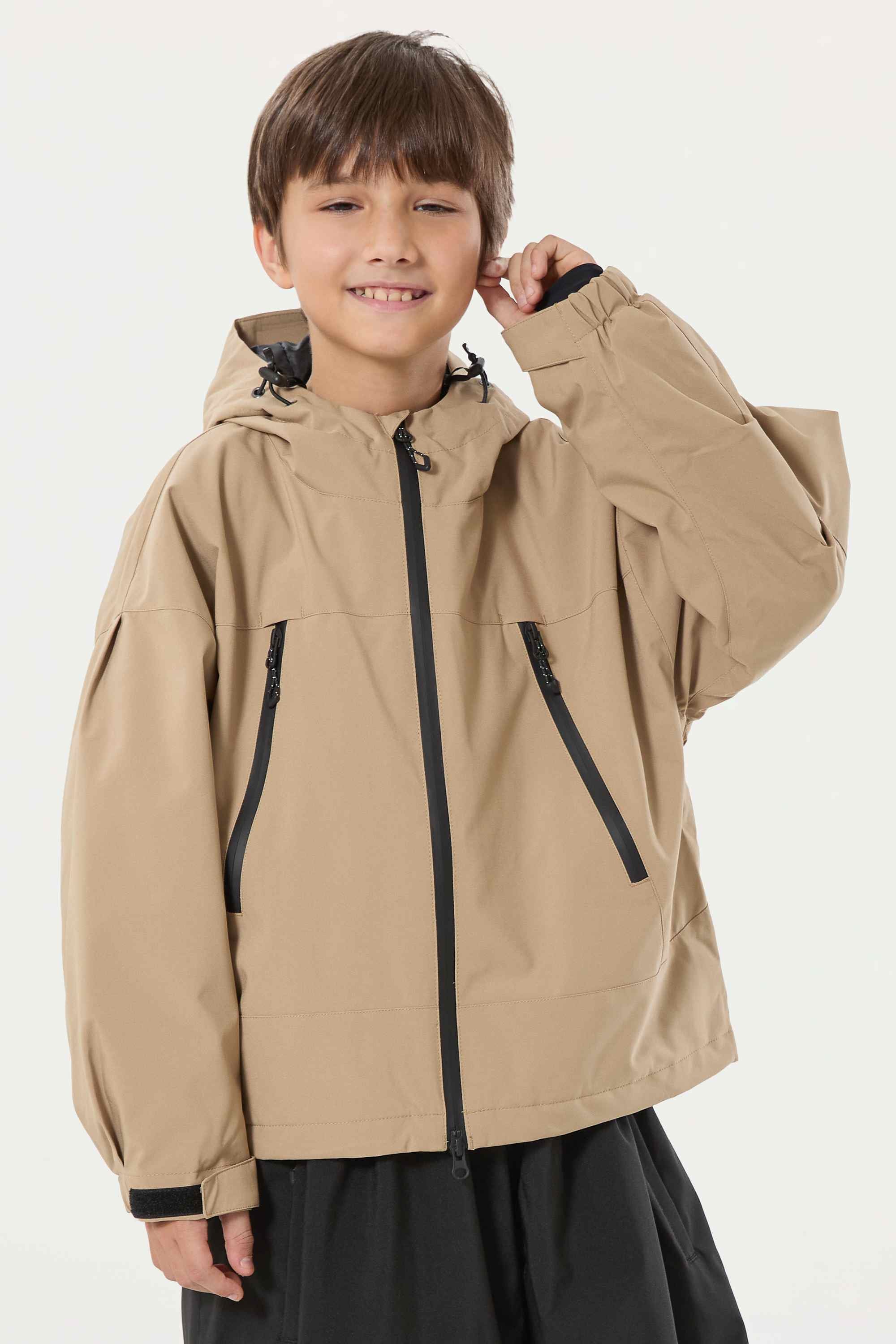 Boy's Khaki Detachable Ear Hood Waterproof Insulated Snow Jacket Ski Jacket - Gsou Snow
